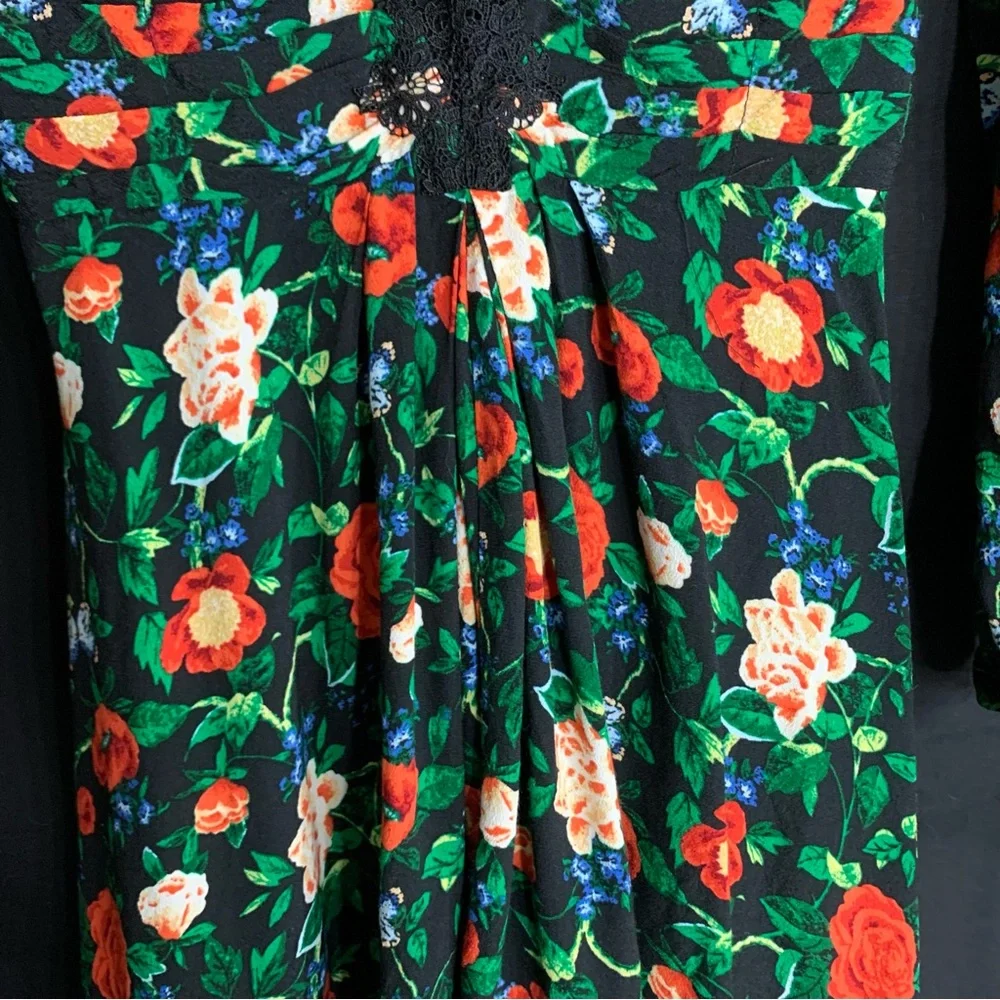 Anthropologie Lacy V Neck Black Floral Mini Dress , size 6 - Picture 7 of 13